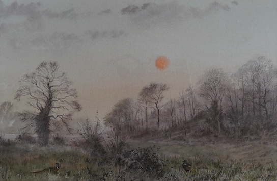 Brian Fensome, watercolour, Pheasant in winter, 27 x 42cm. Condition - good